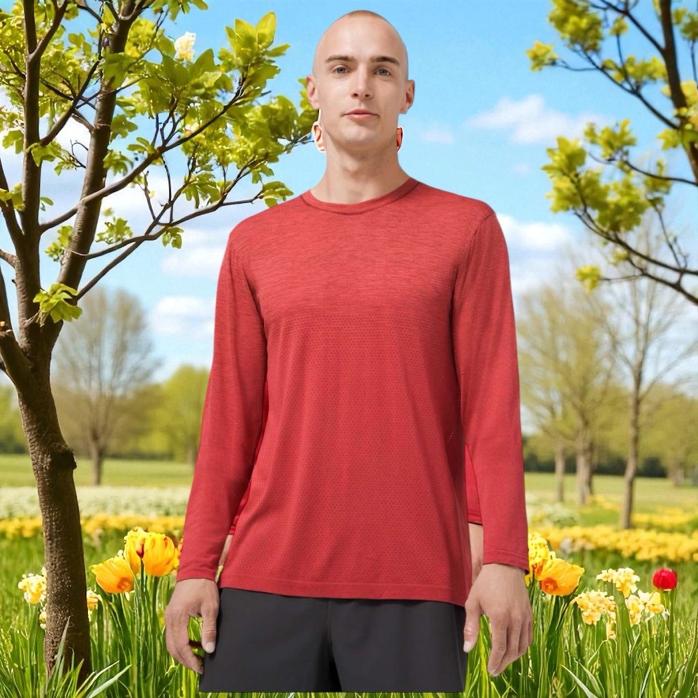 Lululemon Metal Vent Breathe Long Sleeve in Savannah / Watermelon Red Sz XL